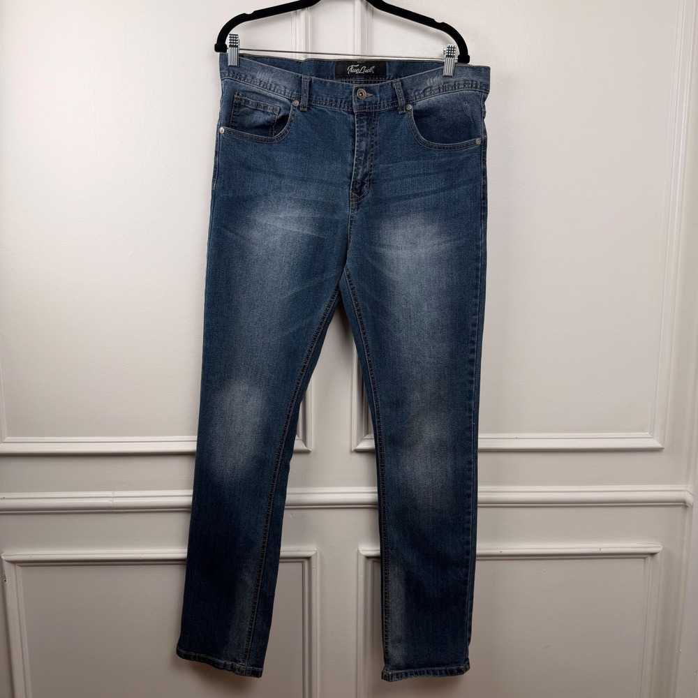 True Luck Mens Medium Wash Stretch Denim Jeans 36x32 Blue RN99231